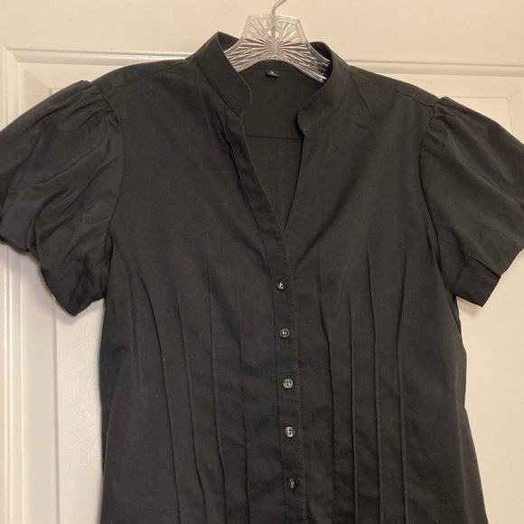 Little Black Button up Puff Sleeve Shirt - Picture 5 of 11